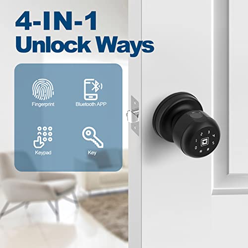 GeekTale Smart Door Knob With Keypad, Smart Door Lock Fingerprint Door