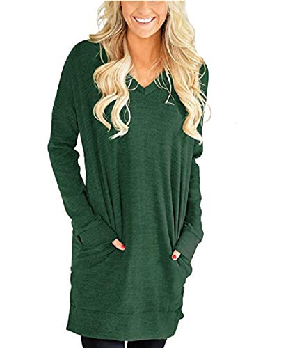 Oudan Autumn Winter Womens V Neck Dress Long Sleeves Dress