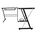 {US STOCK}Teekland Office Desk with Keyboard Tray，3-Pieces Corner Computer/Laptop Home Table(Black Tempered Glass，L-Shap）