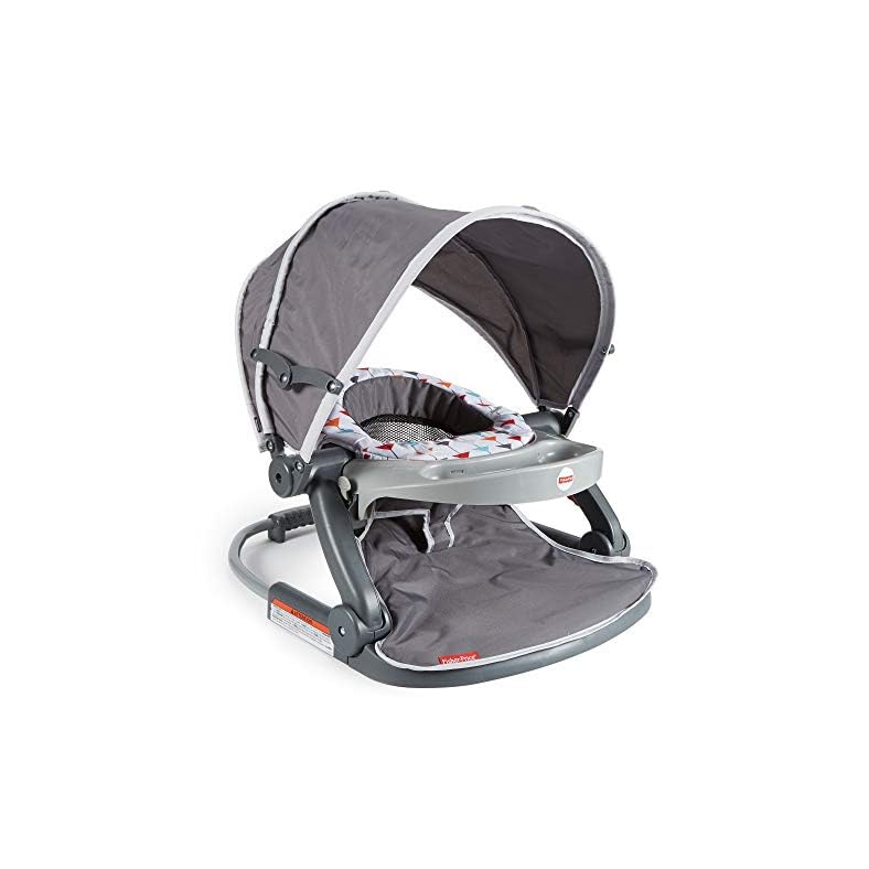 Fisher-Price Travel Baby Chair On-The-Go Sit-Me-Up Floor Seat with Snack Tray and Canopy for Outdoor Use, Arrows Away