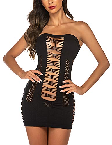 ADOME Reizwäsche Dessous Sexy Minikleid Lingerie Frauen Hollow Out Mesh Kleid Negligee Babydoll Netzkelid Nachtwäsche… – Bild 3