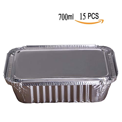 Foil Pans with Lids, 15 PCS/Pack Disposable Aluminum Foil Roasting and Steam Table Pan for Roasting, Baking, Take Away Pack 700ml FK001 by FUNZON (15)