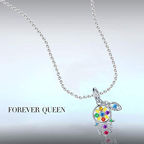 Hamsa Hand fit Pandora Charms Bracelet, 925 Sterling Silver Good Luck Vintage Fatima Hand Dangle Charms Pendant with Blue Evil Eye for Snake Chain Bracelet Necklace FQ0053