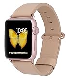 JSGJMY Apple Watch Band 38mm Leather Replacement Strap for iWatch Series 3/Series 2/Series 1/Edition/Sport(Beige+Rose Gold Buckle)
