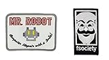 MR Robot FSOCIETY TV Series Show Embroidery SET of 2 Patches White Halloween costume Badge Shirt Jacket Cap Hat Geek Gift Easy Iron/Sew On