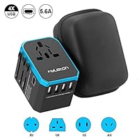 International Travel Power Adapter, Hyleton Worldwide Travel Plug Adapter with 5.6A High Speed Charging 4 USB Ports and 1 Type C Port for US, EU,UK,AU,Asia (lxc-blue)