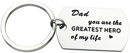 Meibai Fathers Gift Stamped Stainless Steel Dog Tag Pendant Keychain for Dad (Dad You are the Greatest HERO of My Life)
