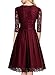 MISSMAY Women's Vintage Half Sleeve Floral Lace Cocktail Party Pleated Swing Dress Wine Red Small
