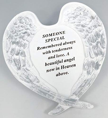 David Fischhoff White & Silver Angel Wings Someone Special Memorial Wings Remembrance Spike, Durable Frost Resistant Resin Tribute, Plaque Wings