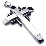 KONOV Black Silver Stainless Steel Cross Mens Womens Necklace Pendant 24 inches Chain