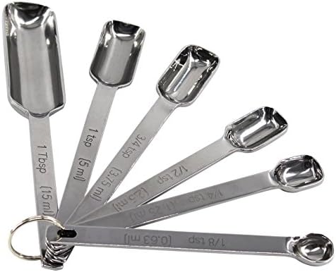 Meici Set of 6pcs rectangular shaped Stainless Steel Measuring Spoons fit to narrow spice jars-- Professional Measuring Spoon Perfect for Baking Cooking and more