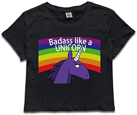 PolkBro Badass Like A Unicorn Sexy Womens Cropped Tops Tees Short T-shirt Blouse Clubwear