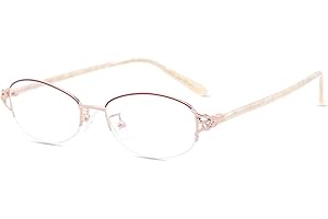 HELES Women's Vintage Oval Metal Semi-Rimless Blue Light Blocking Reading Glasses -Anti-Eye Strain, Anti-Glare