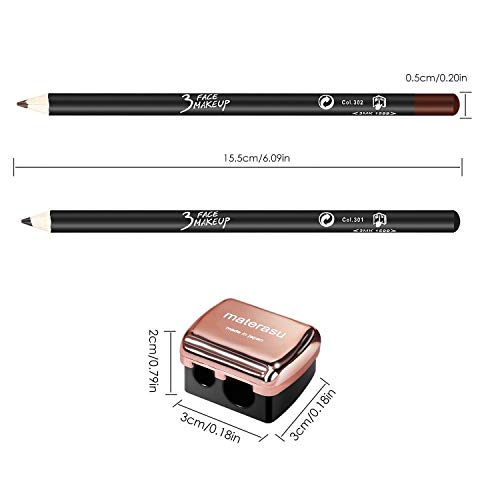 1pc Dual Pencil Universal Points Rose Gold Sharpener with 2PC Eyeliner Pencil(black&coffee color)for Lip Liner,Eyebrow and Eyeliner Pencils