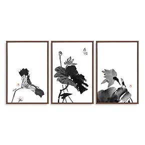 3 Piece Framed Canvas Home Artwork Decoration Lotus Canvas Wall Art for Living Room, Bedroom - 16"x24"x3 Panels