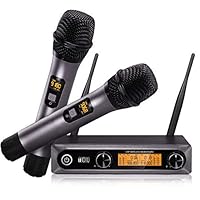 Wireless Microphone UHF, TONOR Dual Professional Dynamic Mic Handheld Metal Microphone Set for Karaoke, Party, DJ, Church, Wedding, Meeting, Class Use, 200ft