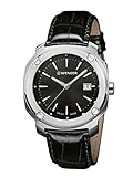 Wenger 01.1141.110 Men's Edge Index Stainless Steel Case Black Leather Strap Band Black Dial Silver Watch
