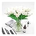 HoYuanFlo Artificial Tulips Single Stem PU Touched 10 Pcs Arrangement Bouquet with Glorious Moral for Home Office Wedding Parties (White)