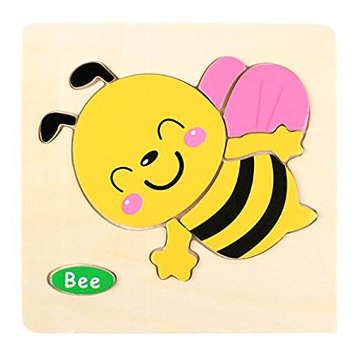 Kids Puzzles Toys, Wooden Animals Fancy Education Learning Intelligence Toys (Bee)