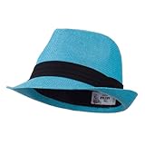 Pleated Hat Band Straw Fedora Hat - Turquoise W18S37F