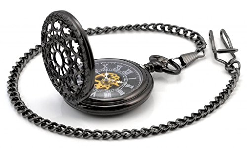 Infinite U Heart Shape Black Spider Web Hollow Skeleton Steel Mechanical Movement Pocket Watch