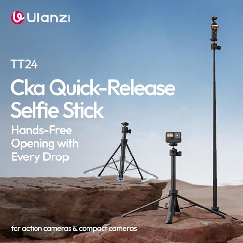 Ulanzi TT24 Selfie Stick Tripod, Cka Quick Release Selfie Stick for DJI Pocket 3 4/DJI Osmo Action 5 4, Action Camera Tripod for Gopro/Insta360 X5/X4/X3/Ace Pro/ONE X2, Action Camera Accessories
