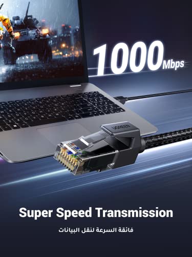 UGREEN Ethernet Cable Cat 6 2M Braided Network Cable 1Gbps High Speed Internet Cord Shielded LAN Wire RJ45 Connector Compatible with Router PS5 Xbox Smart TV Switch WiFi Extender Ethernet Adapter