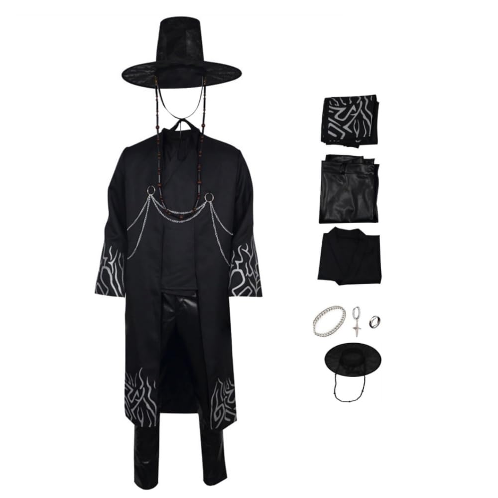 Photo 1 of Auoctey Boys Costume Cosplay Costume Coat Shirt Pant Belt Hat Black Outfits Halloween Suit Men