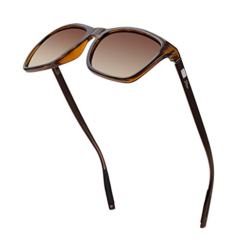 Square Aluminum Magnesium Frame Polarized Sunglasses Vintage Spring Temple Sun Glasses Men Women Retro Driving Eyewear UV400 (Brown Lens/Leopard Frame)