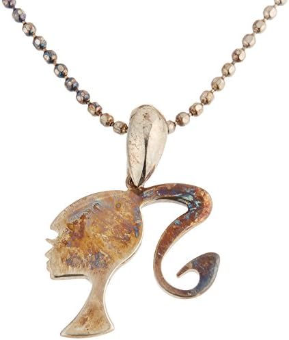 Barbie Rocks Round Sterling Silver Silhouette Necklace with Signature Heart and Tag