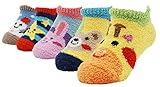 Toddler Baby Kids Fuzzy Thick Sock Anti Slip Skid Sock with Lovely Star or Snowman, Pack of 5 pairs