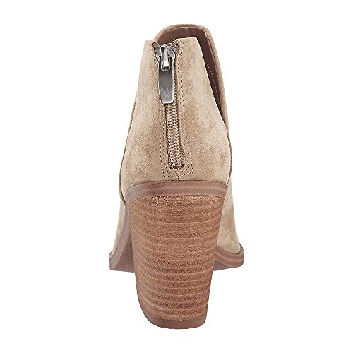 FISACE Womens Pointed Toe Stacked Mid Heel Ankle Boots V Cut Back