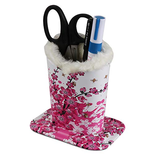 PG6 Plush Lined Eyeglasses Holder Stand Case Protective Glasses Case for Desks, Plum Blossom
