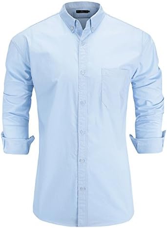 Men's 100% Oxford Cotton Slim Fit Long Sleeve Button Down Solid Dress Shirt