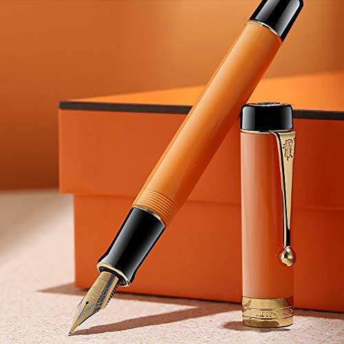 Jinhao Classic Fountain Pen Medium Orange Yellow Celluloid with Conveter and Metal Pen Case