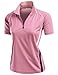 Coolon 2 Tone Collar Short Sleeve Zipper Polo Tee Pink L
