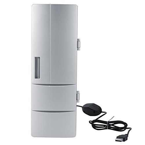 Click Here to See More Images Mini Refrigerator, Compact Mini USB Fridge Freezer Cans Drink Beer Cooler Warmer Travel Car Office Use - For Home,Office, Car, Dorm or Boat - Compact & Portable - USB cable