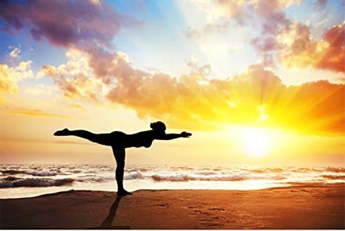 DIY 5D Diamond Painting by Number Kits, Crystal Rhinestone Diamond Embroidery Paintings Pictures Arts Craft for Home Wall Decor, Full Drill - yoga and sunset