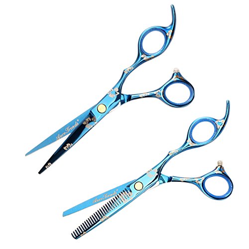 AuroTrends Professional Barber Razor Edge Hair Cutting Shears Set, Sakura Hairdressing Scissors and Hair Thinning Scissors/Shear Set+ Free Case/Hairclips/Comb/Cleaning Cloth (Sakura)