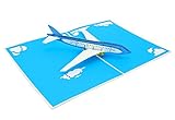 PopLife Jet Airplane Pop Up Card for All Occasions - Happy Birthday, Graduation, Congratulations, Retirement, Work Anniversary, Fathers Day - Pilots, Plane Travelers - Folds Flat for Mailing