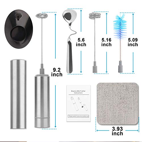 Milk Frother Electric Portable Stainless Steel Double-Whisks Handheld Battery Operated Drink Mixer Fast Foam Maker Easy Cleaning For Coffee, Latte, Cappuccino, Hot Chocolate