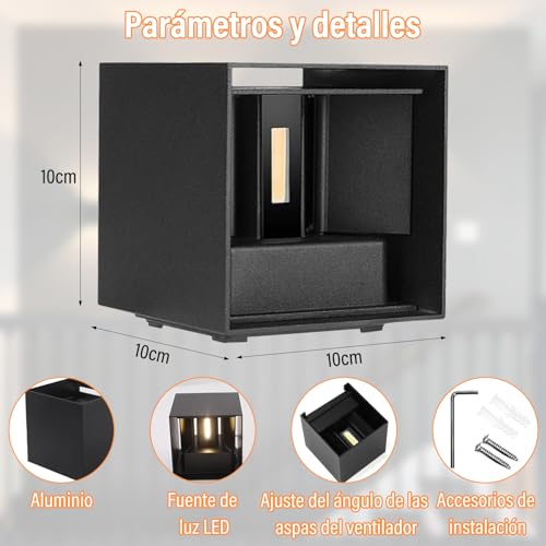 KIROGILY 4 Pcs Lampara de Pared Exterior, 12 W Lamparas de Pared Interior de Casas, Arbotantes de Pared, Iluminacion Hogar Muro, Impermeable IP65, Ángulo de Haz Ajustable Hacia Arriba Y Hacia Abajo