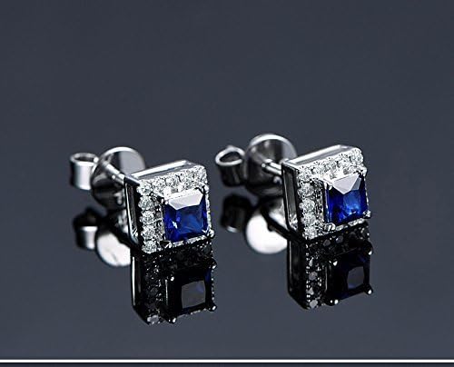 Solid 18k white gold earrings,0.5ct SI-H Diamond Engagement earrings,0.16ct princess Natural blue sapphire,pave set