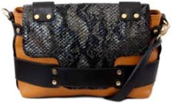 61244 Nila Anthony Leatherette satchel featuring faux python flap (Brown)