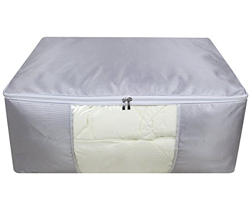 AMJ 68X50X27cm, Jumbo Clothing Storage Bags, View Window Bag, Comforters,Pillows, Blankets Storage Box for Shelf, Attic,Closet Organization, Light Gray, Set of 2