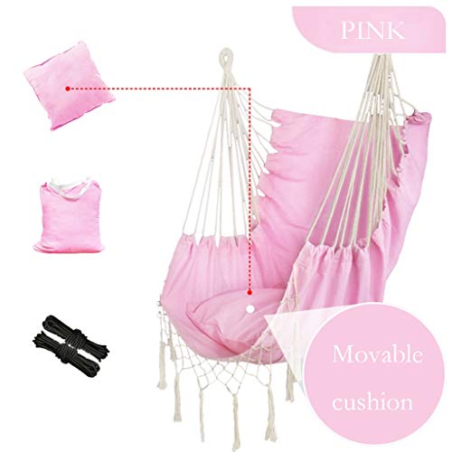 ZHAO YING Square Macrame Hammock Chair for Indoor Outdoor Patio Deck Yard Garden Bar,Lazy Person Lovely Children's Cradle Swing Hanging Chair with Handmade Knitted by Cotton Rope (Color : Pink)