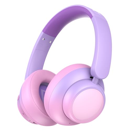 Candy Bila Active Noise Cancelling Headphones for Kids,60H Play Time,Bluetooth 6.0, Comfortable Fit, USB C Charging, Kids Bluetooth Headphones for iPad Tablet Airplane, Gradient Pink