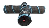 Premium 4 Way Cat Tunnel - Extra LONG and Extra WIDE 12" OPENING - By Feline Ruff. Large Collapsible Play Toy - Big Premium Tube for Rabbits, Kittens, Large Cats, And Dogs (Black/Blue)