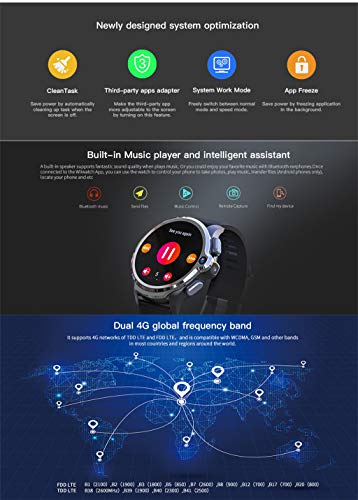 Yuege for KOSPET Prime 4G/LTE Smart Watch Android7.1.1 Phone 1.6 inch IPS Full Face ID Unlock Dual Cameras IP67 Waterproof 1260mAh Battery Life 3GB RAM 32GB ROM Memory GPS Heart Rate Monitor (A)