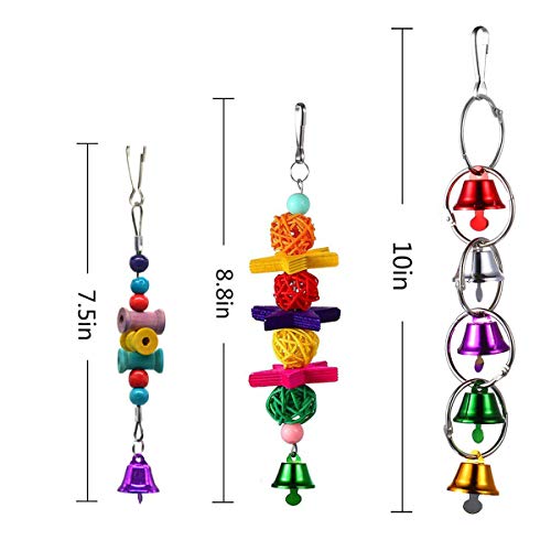 PINCHUANG Bird Swing Toys Bell Colorful Natural Wood Hammock Hanging Perch Small Medium Birds Parakeets Cockatiels Conures Macaws Parrots Love Birds Finches (Style 1-6pcs)